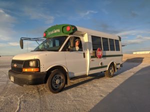 School bus on Salt Flat in Utah